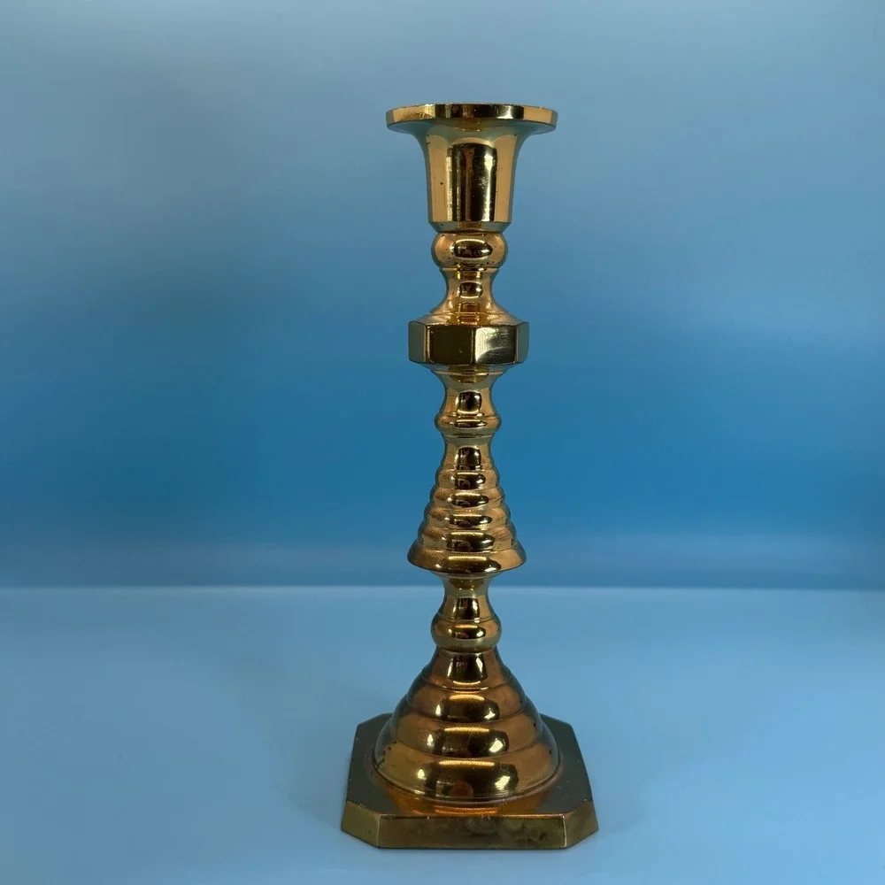 VTG Brass TaperBeehive Candle Holder Medium‎ Victorian Regency Dark Academia Art